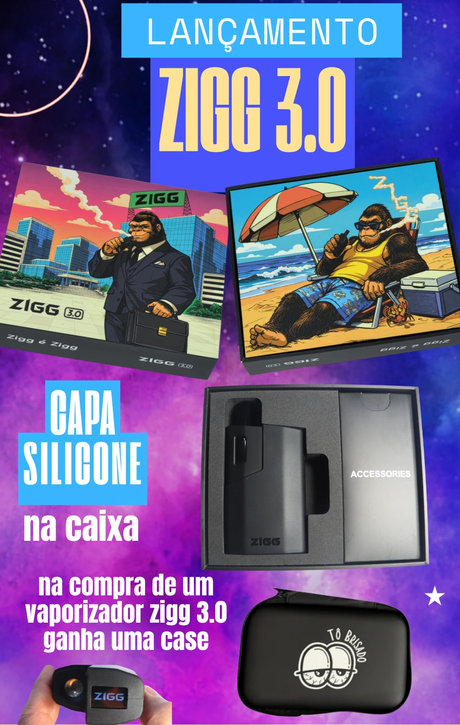 Vaporizador de ervas Zigg KingVapo com cápsulas e capa